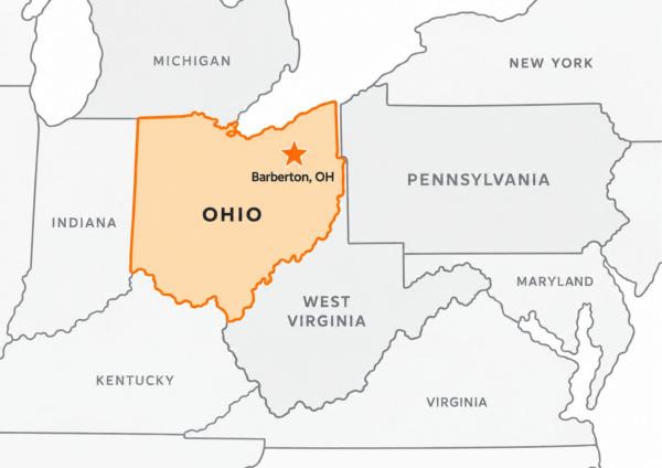 Map showing DW Fastener's location in Barberton, Ohio and the surrounding region